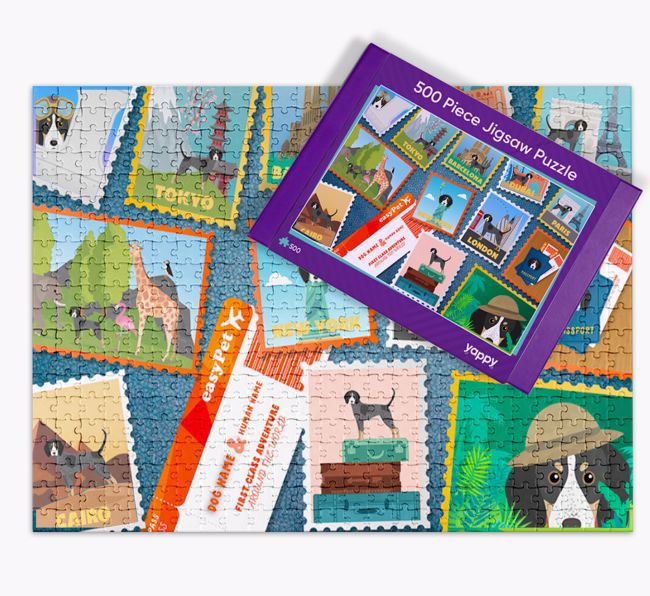 Around The World Adventure: Personalised {breedFullName} Jigsaw